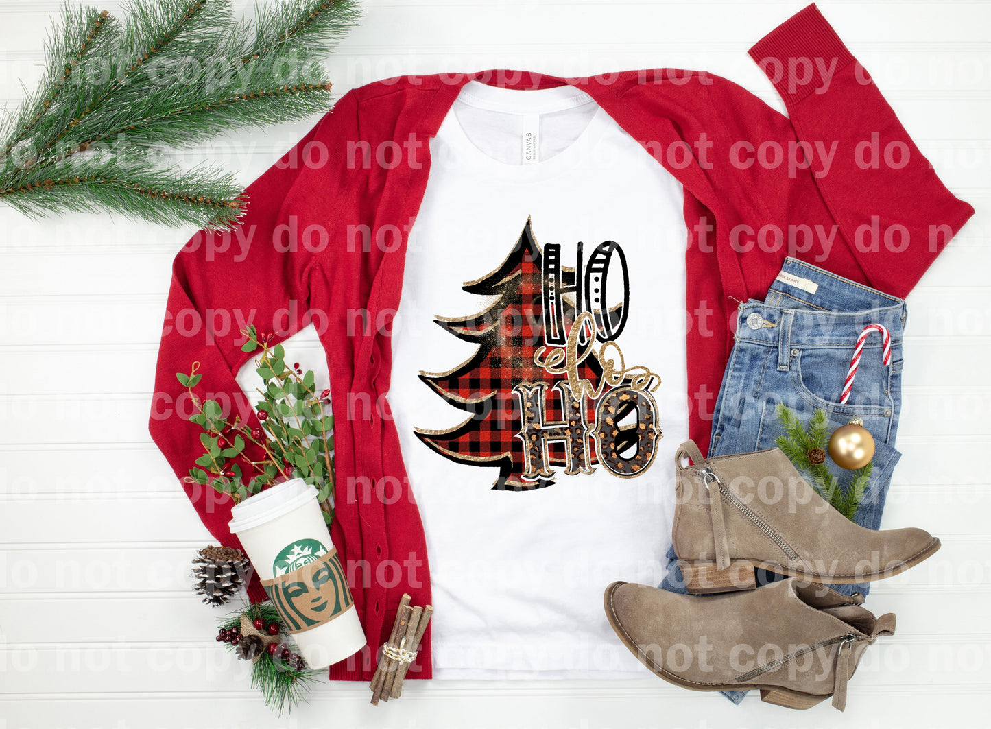 Ho Ho Ho Christmas Tree Red Plaid Dream Print o Impresión por sublimación