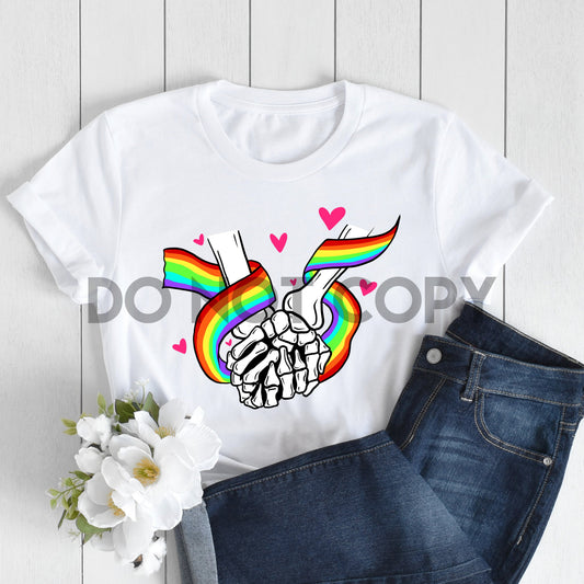 Skeleton Holding Hands Rainbow Sublimation Print