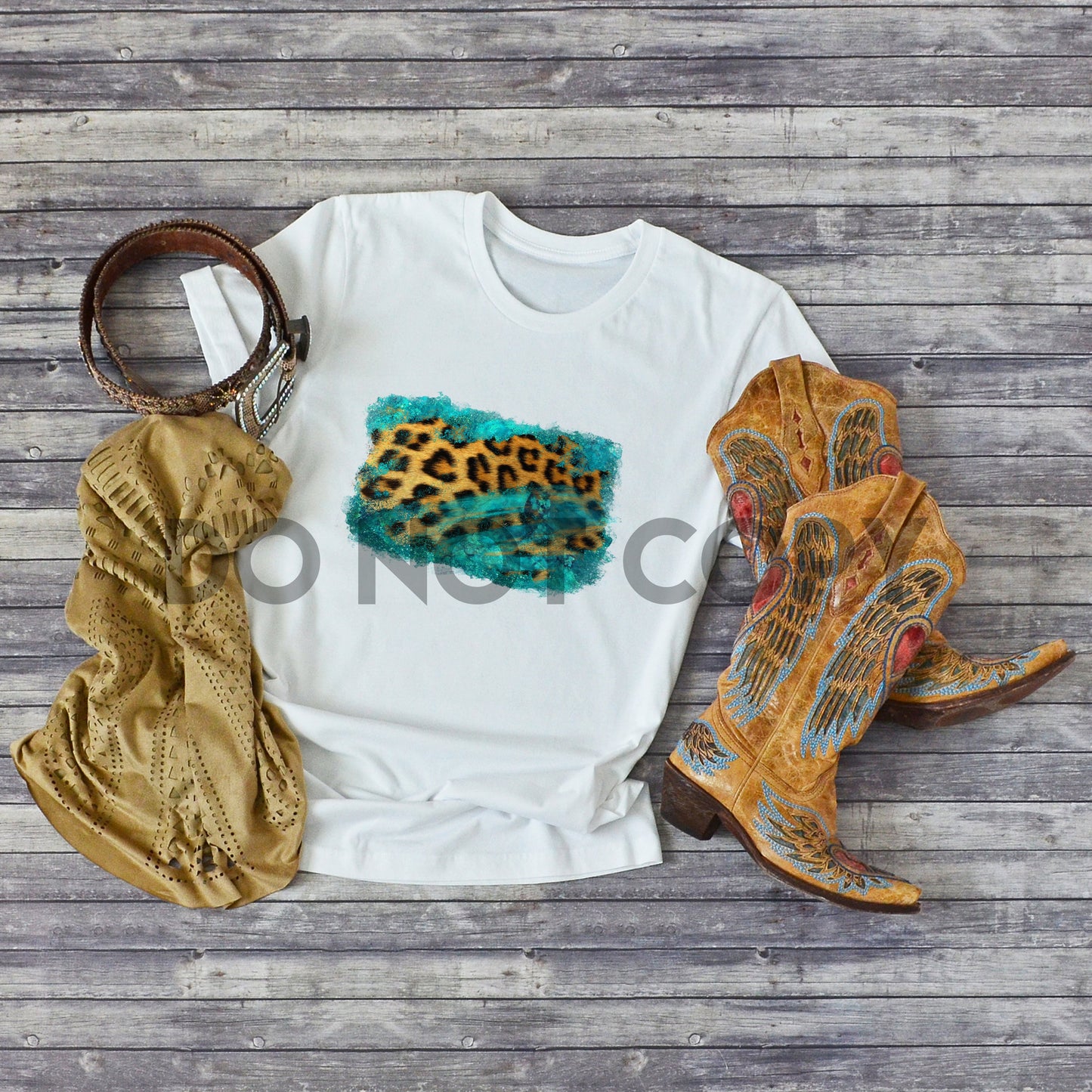 Leopard And Turquoise Sublimation Print