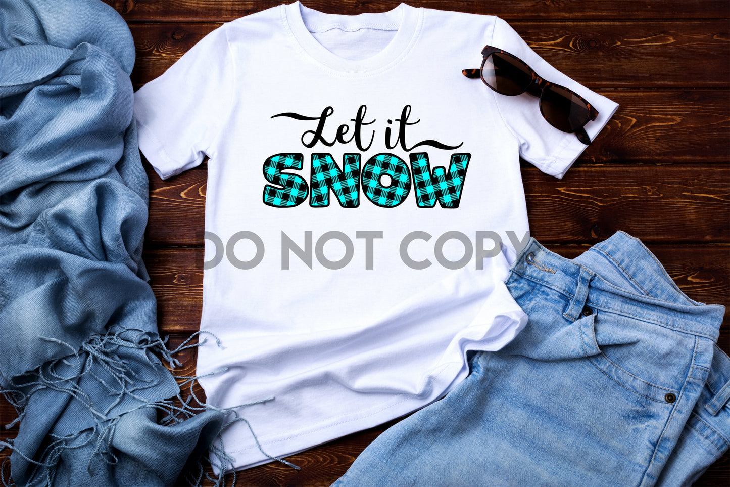 Let It Snow Light Blue Buffalo Plaid Sublimation print