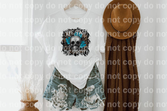Live Fast Die Pretty Skull Turquesa Leopardo Impresión por sublimación