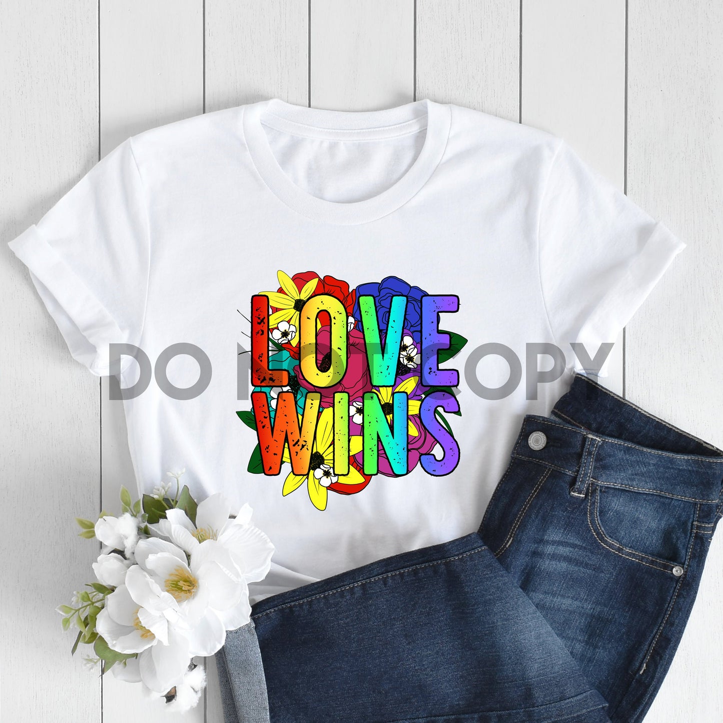 Love Wins Rainbow Floral Sublimation Print