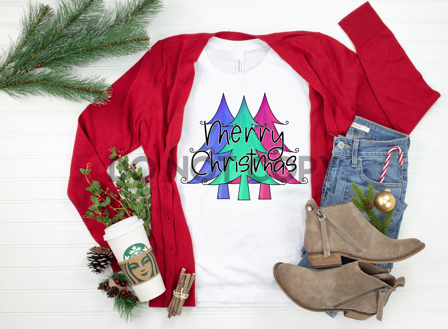 Merry Christmas Bright Trees Sublimation print