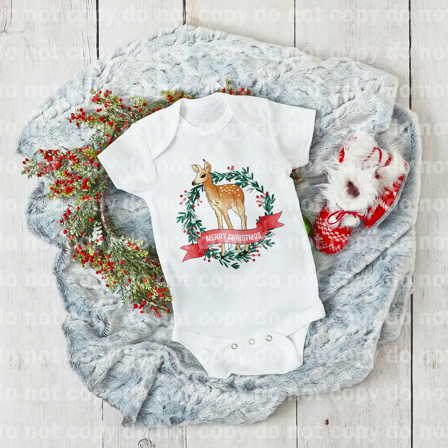 Merry Christmas Fawn and Wreath Dream Print or Sublimation Print