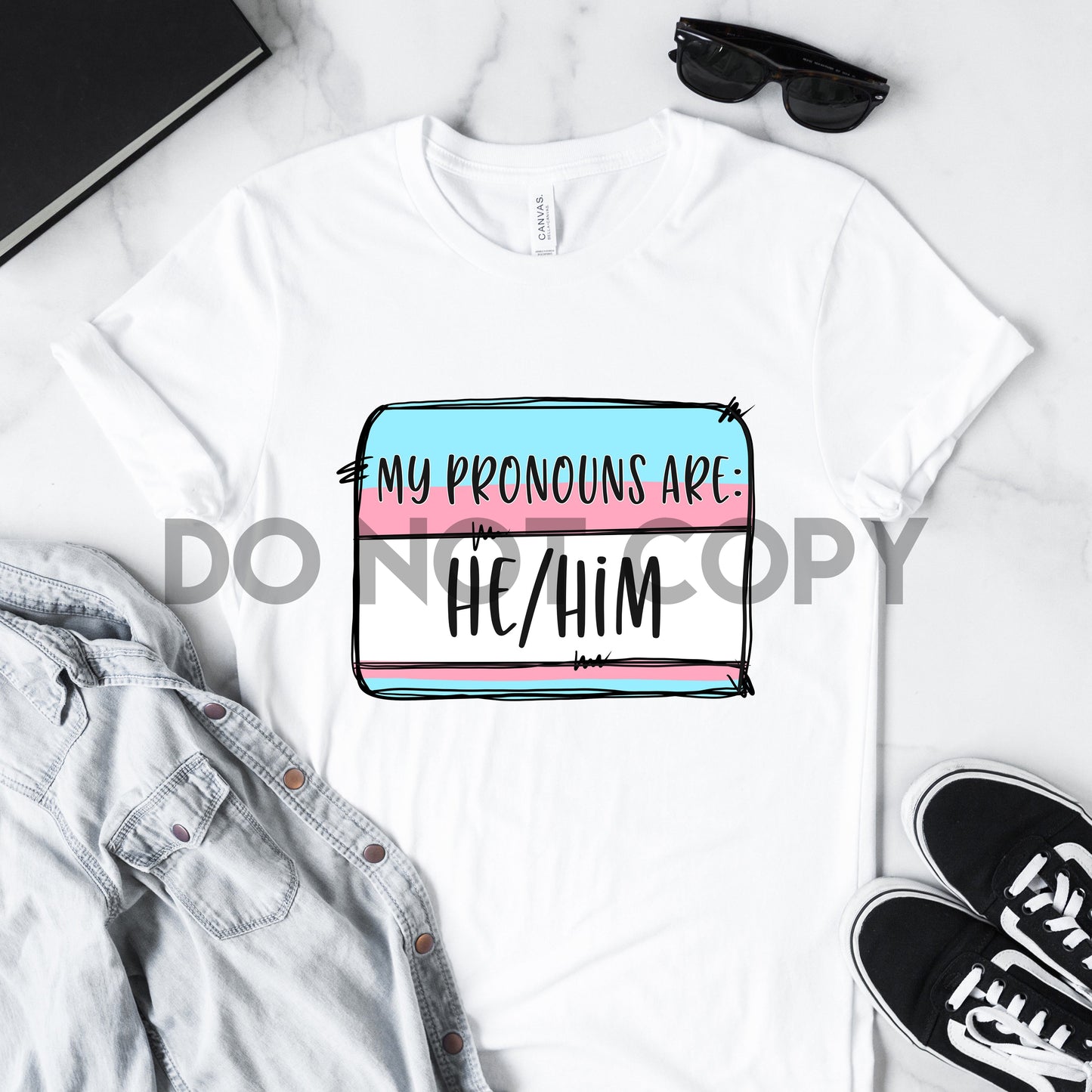 My Pronouns Are He/Him Trans Flag Sublimation Print