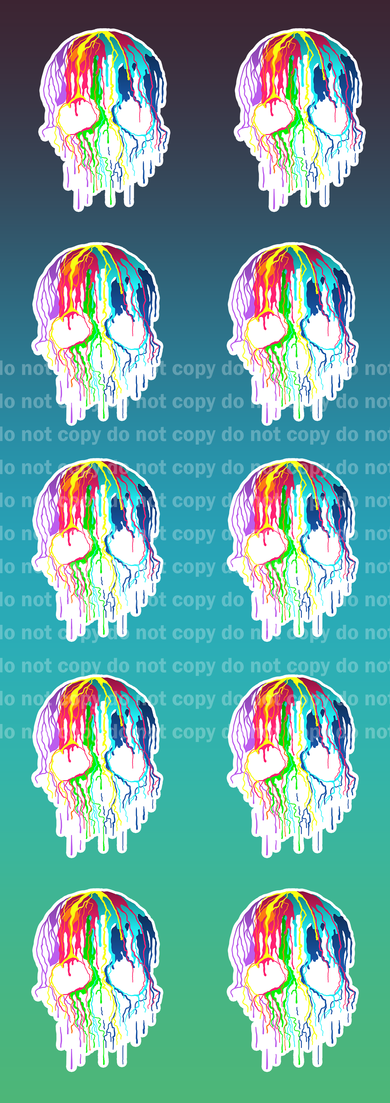 Neon Melty Skull Sticker Set - 10 Glossy Stickers per sheet