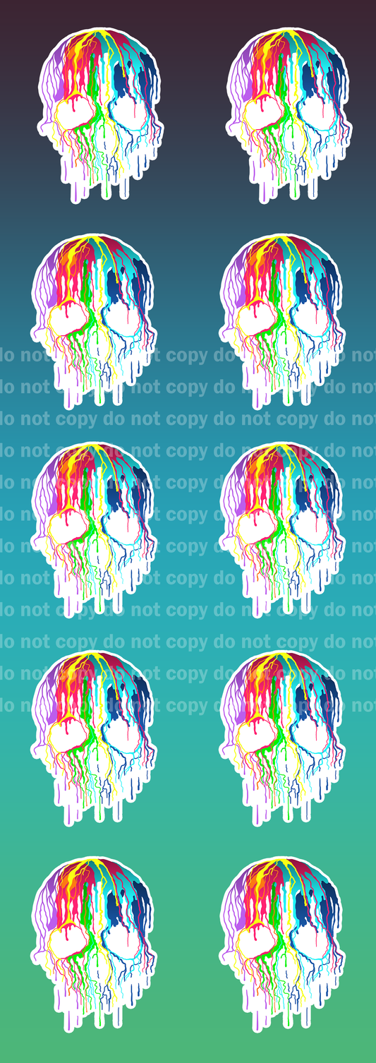 Neon Melty Skull Sticker Set - 10 Glossy Stickers per sheet