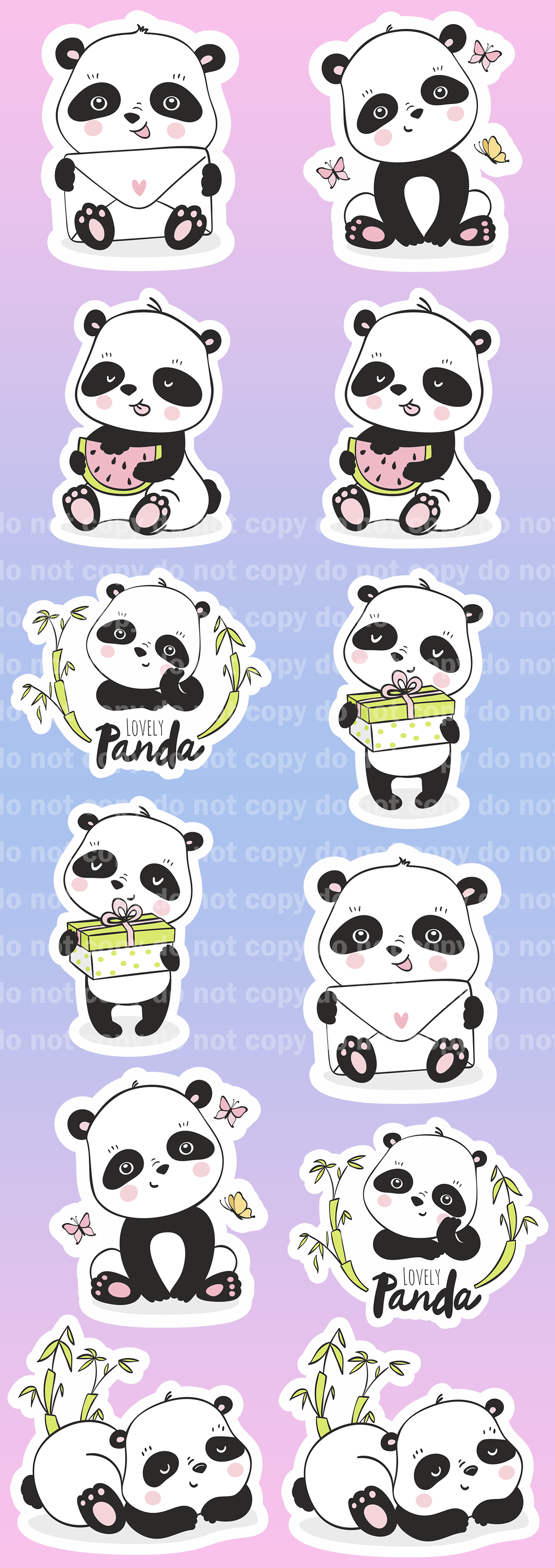 Cute Lovely Panda Stickers - 12 Glossy Stickers per sheet