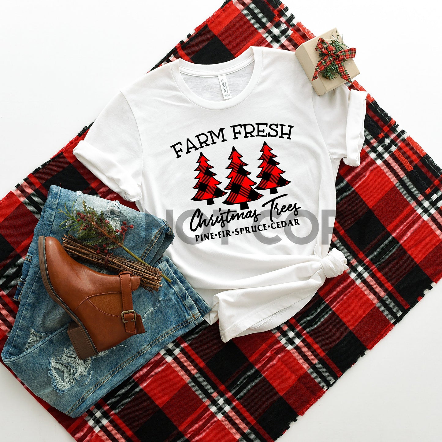 Red Farm Fresh Christmas Trees Sublimation print