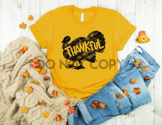Retro Turkey Thankful BLACK INK one color Screen print transfer