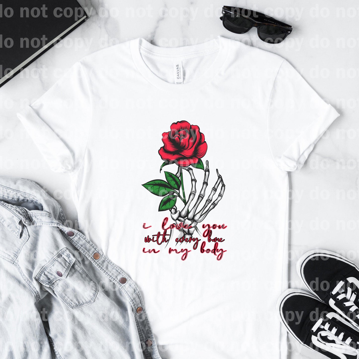 I Love You With Every Bone In My Body Skeleton Hand With Rose Sublimation print