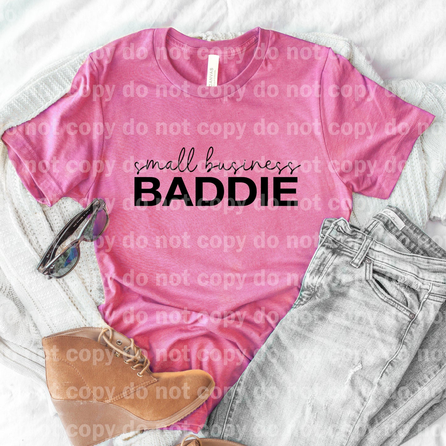 Small Business Baddie BLACK INK and WHITE INK one color Screen print transfer
