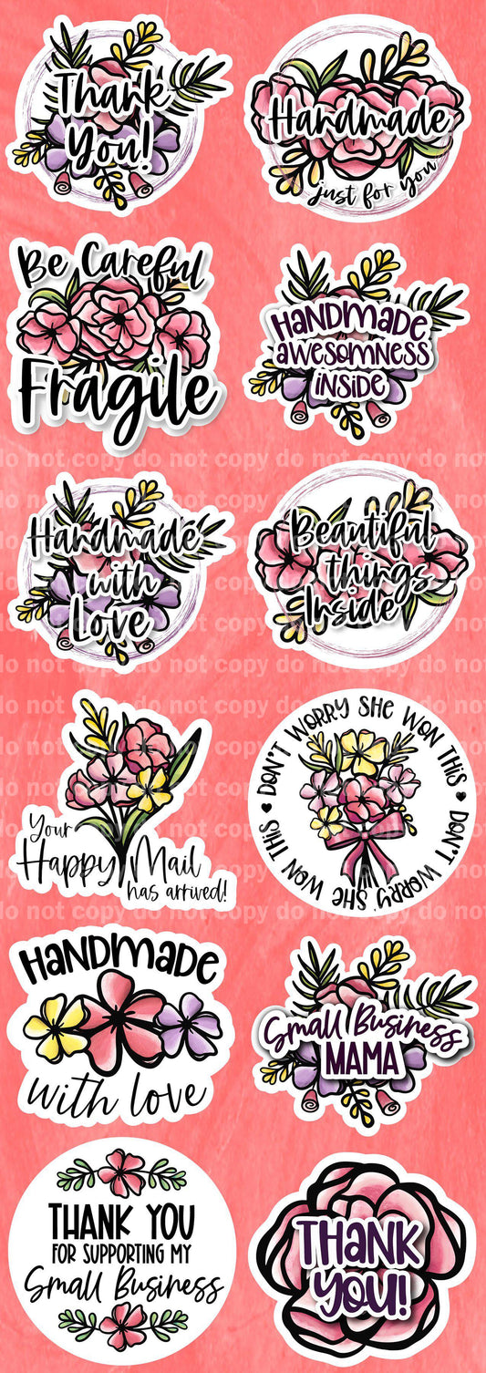 Small Business Sticker Floral Set - 12 Glossy Stickers per sheet