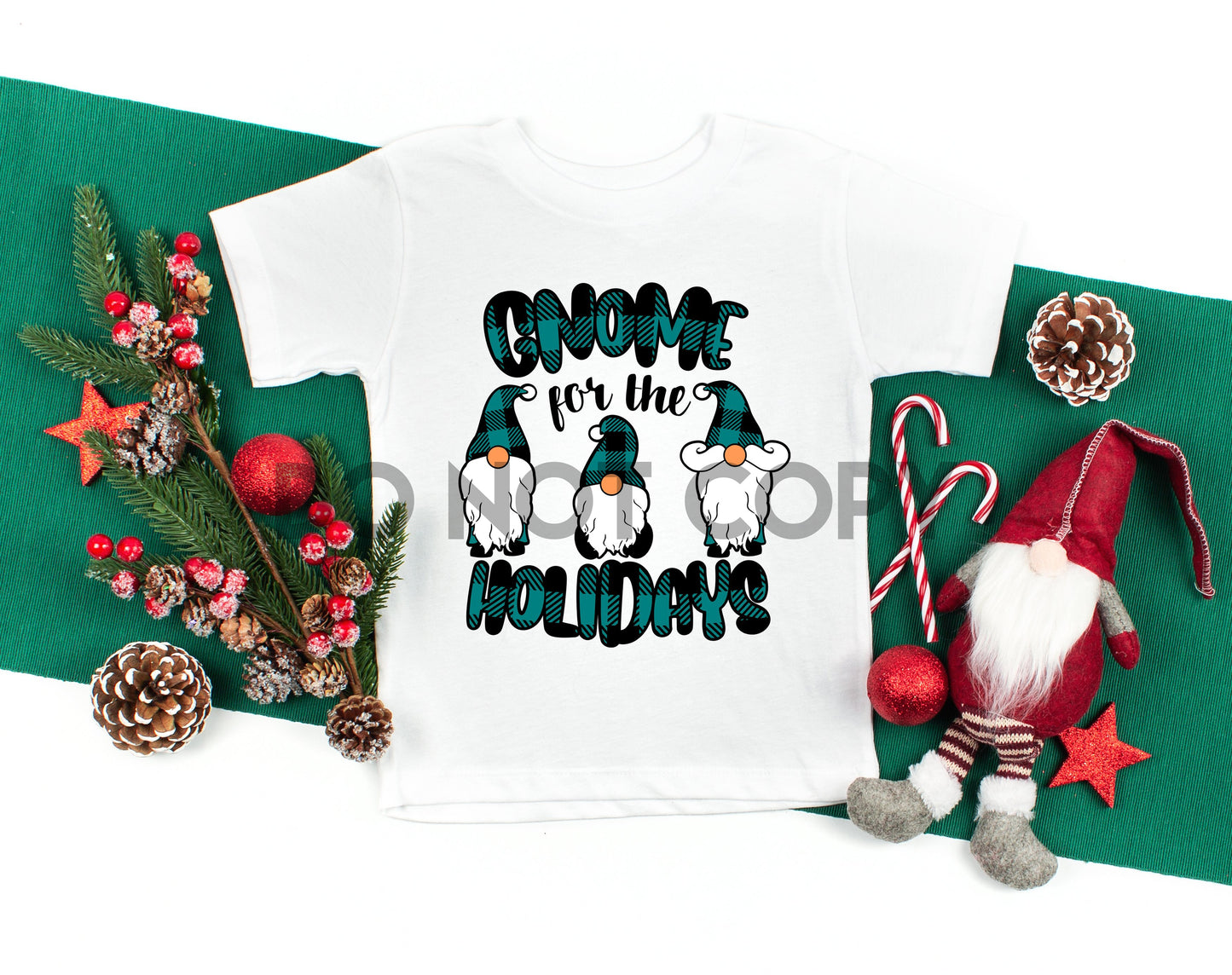 Gnome For The Holiday Teal Plaid Sublimation Print