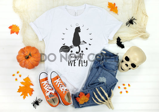 Tonight We Fly Black Cat Witch Broomstick Sublimation Print