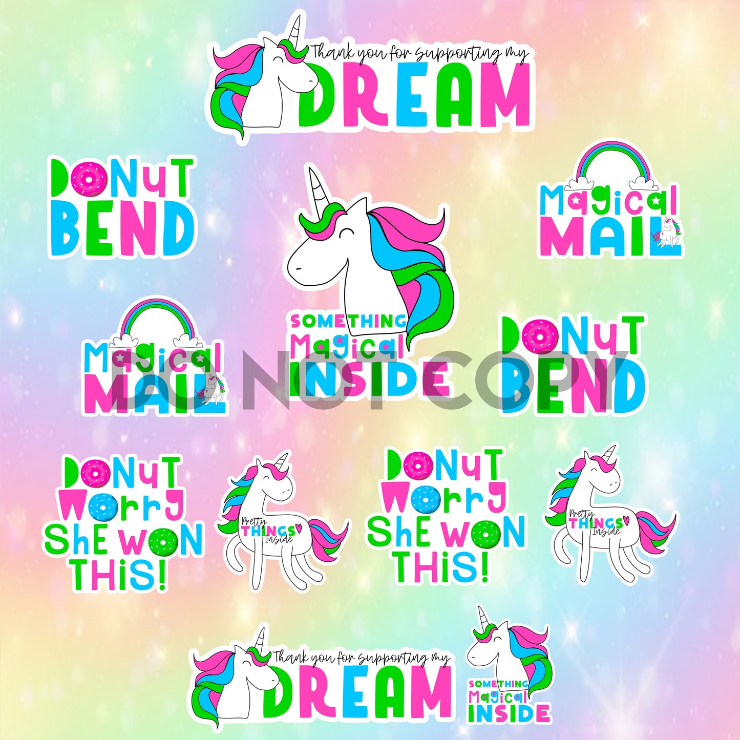 Unicorn Magical Sticker Set -12 Glossy Stickers per sheet