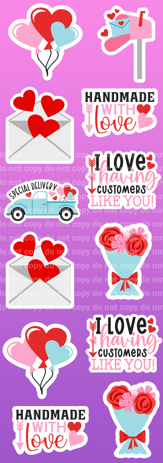 Valentine Small Business Set 1 - 12 Glossy Stickers per sheet