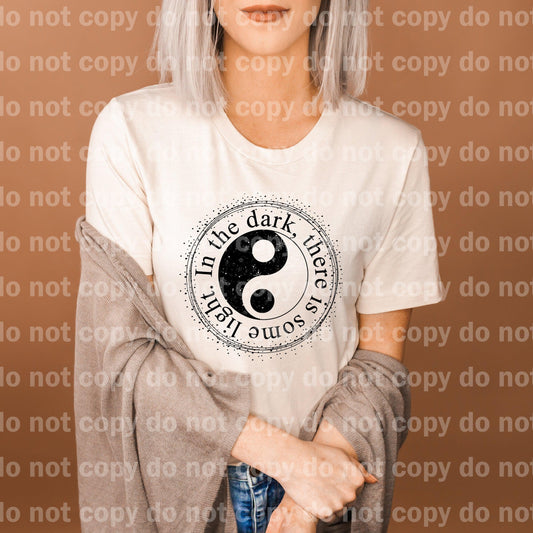 In The Dark There is Some Light Yin Yang BLACK INK one color Screen print transfer