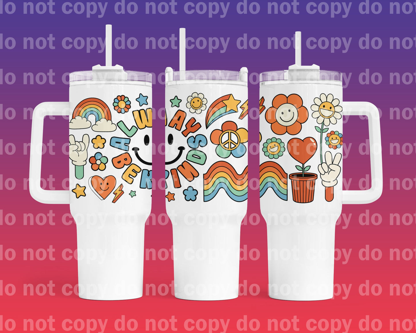 Always Be Kind Groovy Cup Wrap 40oz Cup Wrap with Matching Handle Print