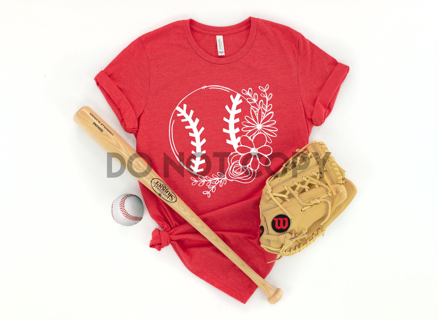 Baseball Softball Floral WHITE INK one color Screen print transfer