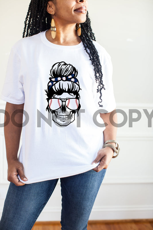 Baseball Skull Messy Bun Sublimation Print