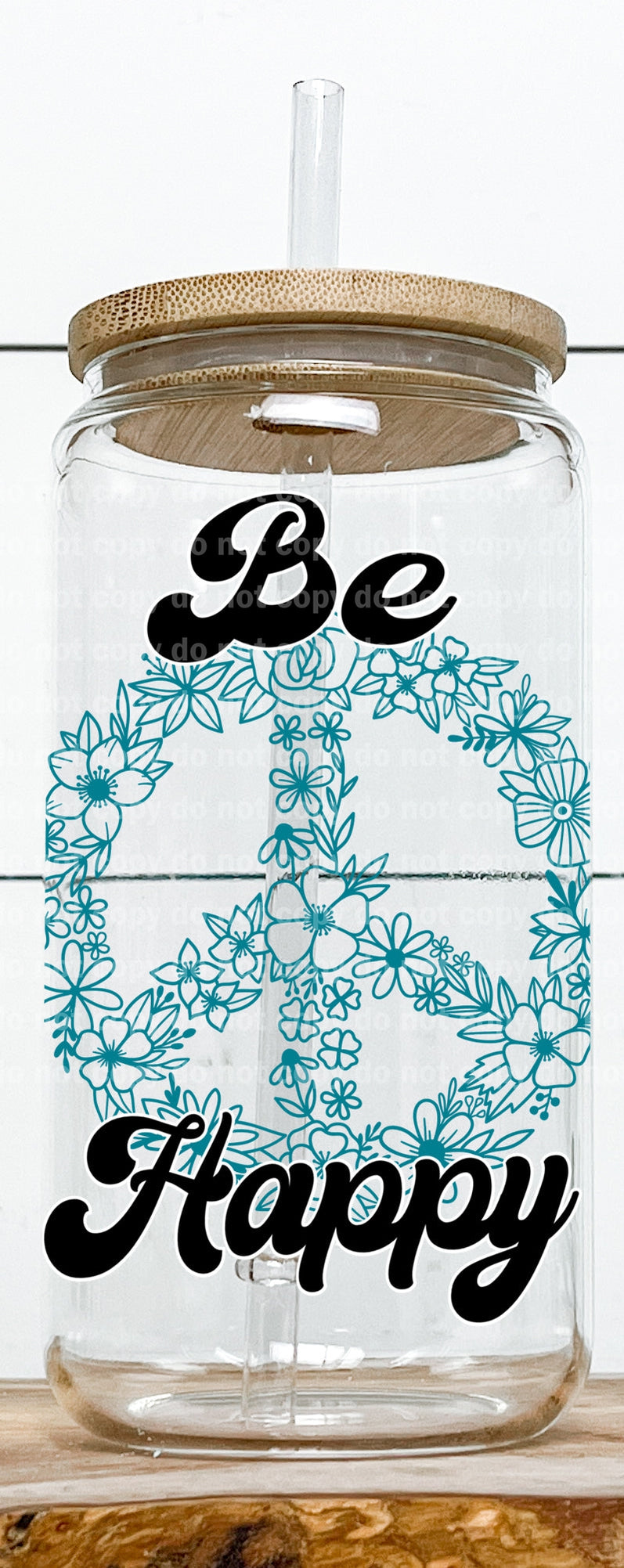 Be Happy Flower Wreath Decal 3 x 4