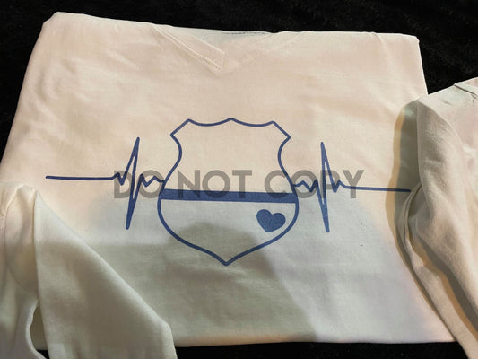 Insignia policía línea fina azul latido Azul metalizado un color Serigrafía transfer