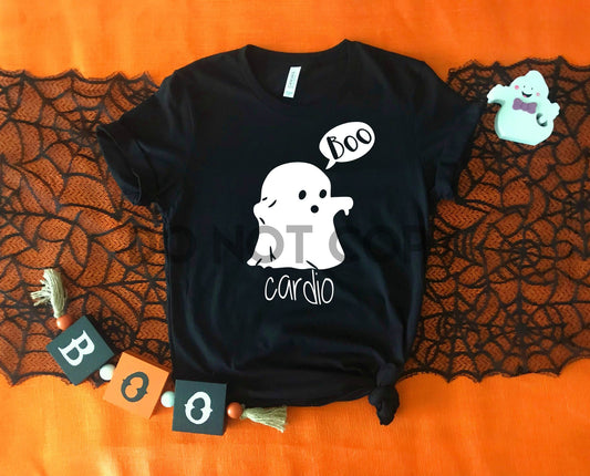 Boo Cardio Ghost thumbs down funny WHITE one color Screen print transfer