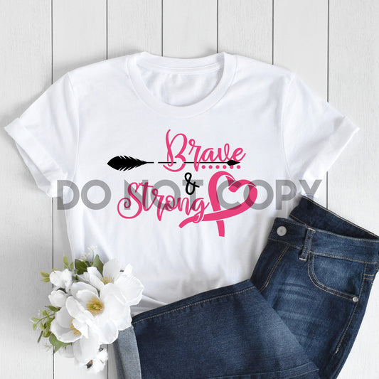 Brave & Strong Arrow breast cancer awareness pink ribbon Low heat Full color Screen Print transfer