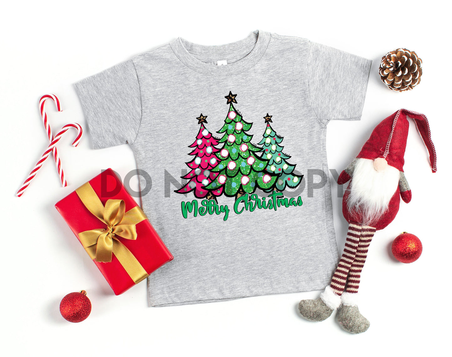 Bright Colorful Christmas trees Merry Christmas HIGH HEAT Full color Screen Print transfer