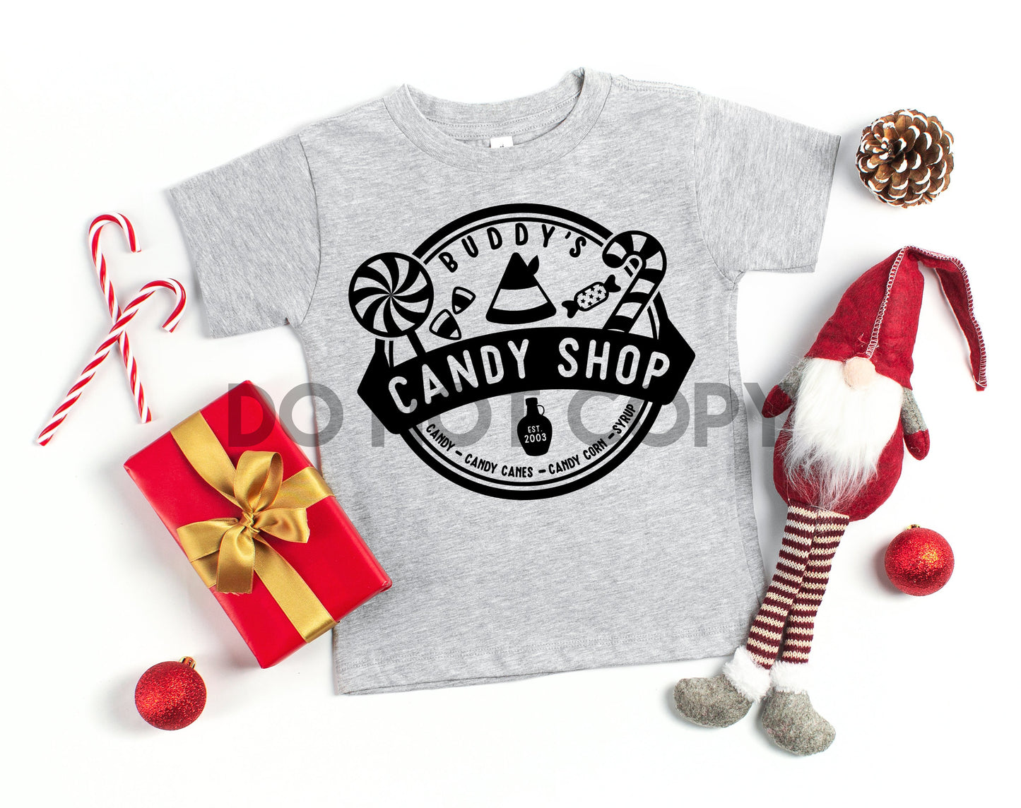 Buddy's Candy Shop elfo Adulto Joven Tinta Negra un color Transferencia de serigrafía