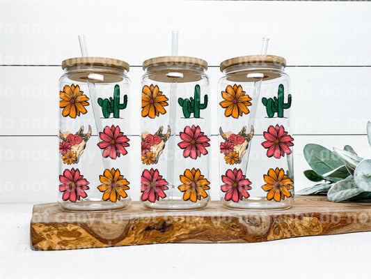 Cactus And Bull With Flowers 16oz Cup Wrap