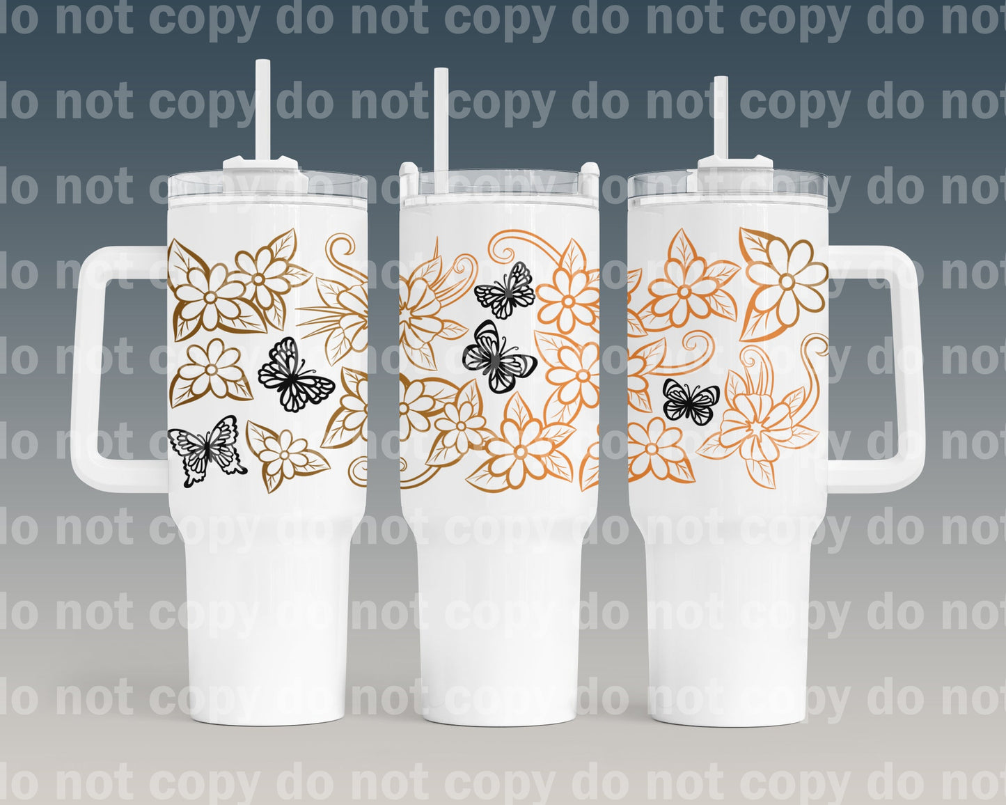 40oz Tumbler With Handle Floral Butterfly