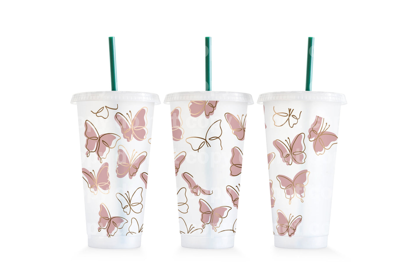 Pink Gold Butterflies Cup Wrap 24oz Cold Cup Wrap