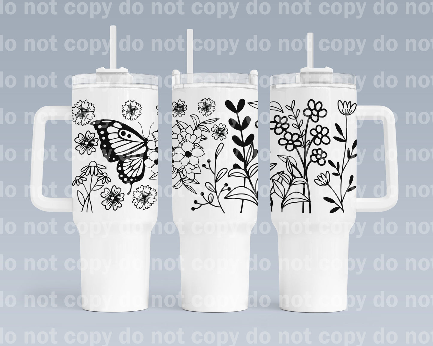 Butterfly And Wildflowers Cup Wrap 40oz Cup Wrap with Matching Handle Print