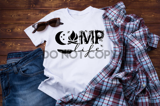Camp Life Black Ink one color Screen print transfer