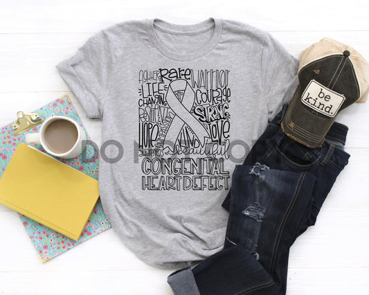 CHD awareness typogaphy adult heart warrior congenital heart defect one color Screen print transfer