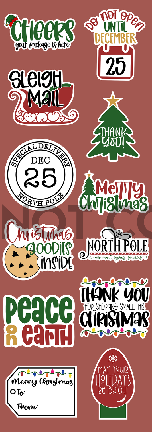 Christmas Sticker Set 1 - 12 Glossy Stickers per sheet