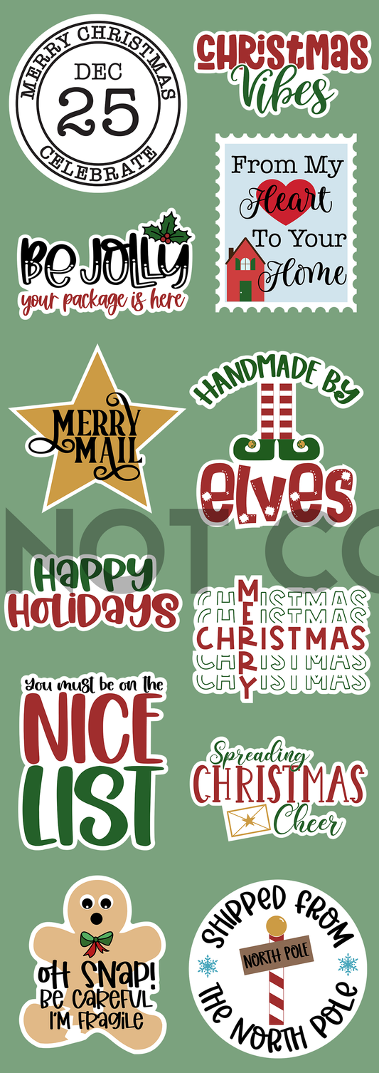 Christmas Sticker Set2 - 12 Glossy Stickers per sheet