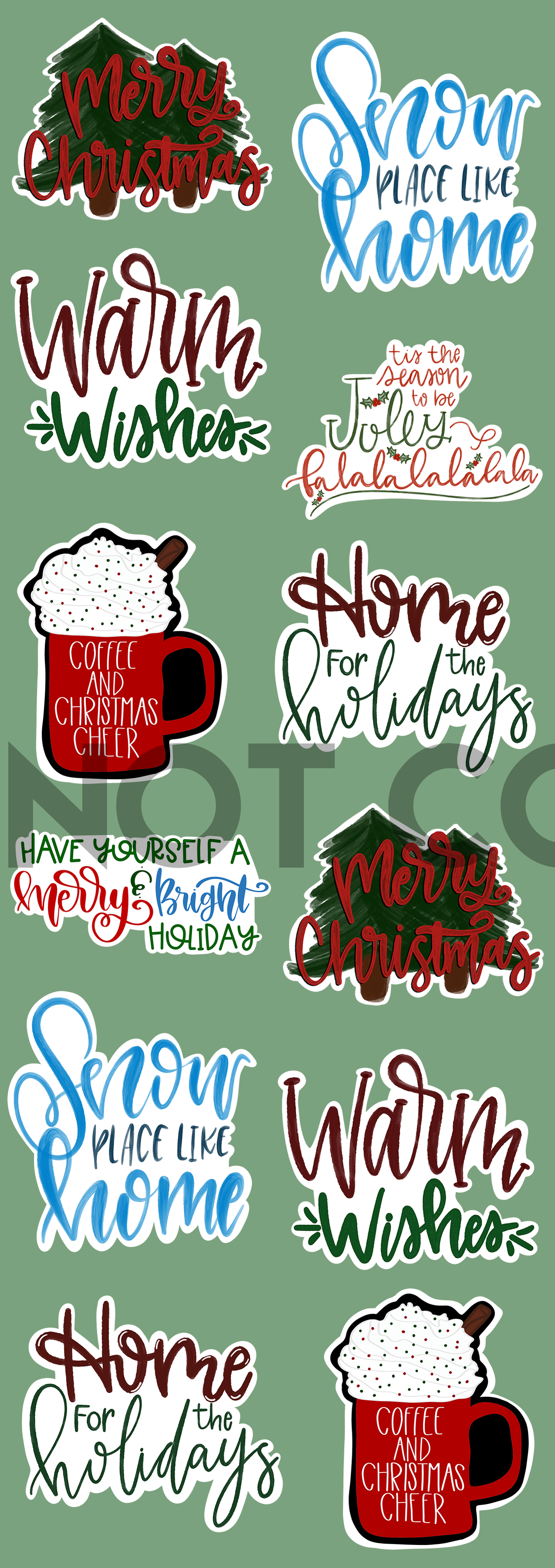 Christmas Sticker Set3 - 12 Glossy Stickers per sheet