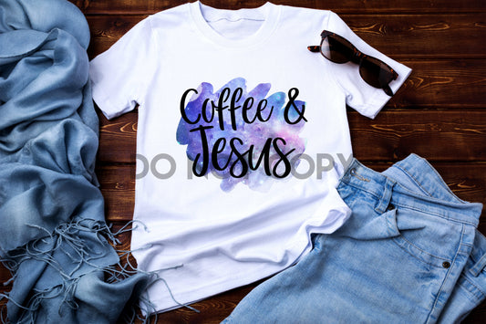 Coffee And Jesus Purple Background Sublimation Print