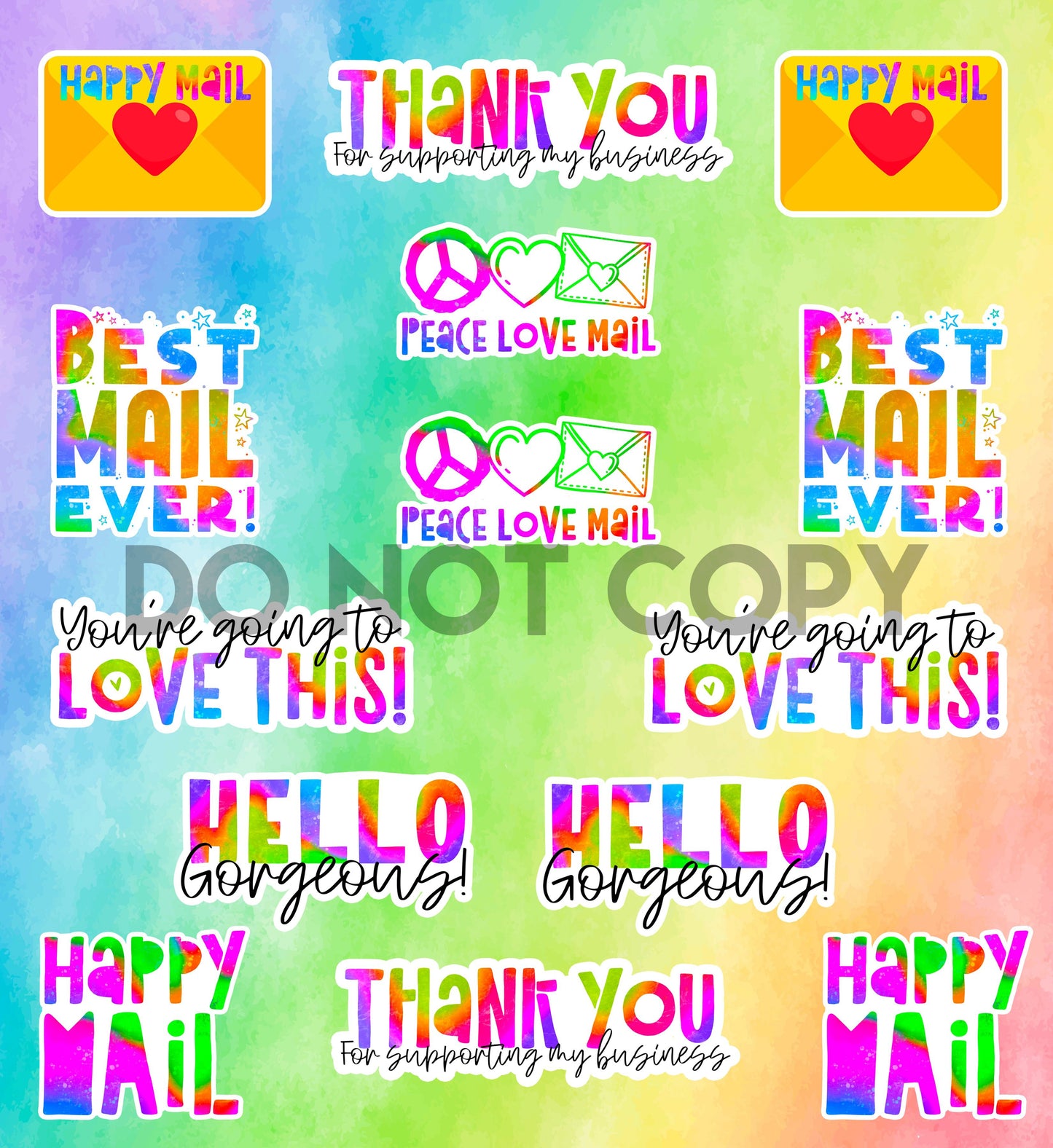 Colorful Happy Mail Sticker Set -14 Glossy Stickers per sheet