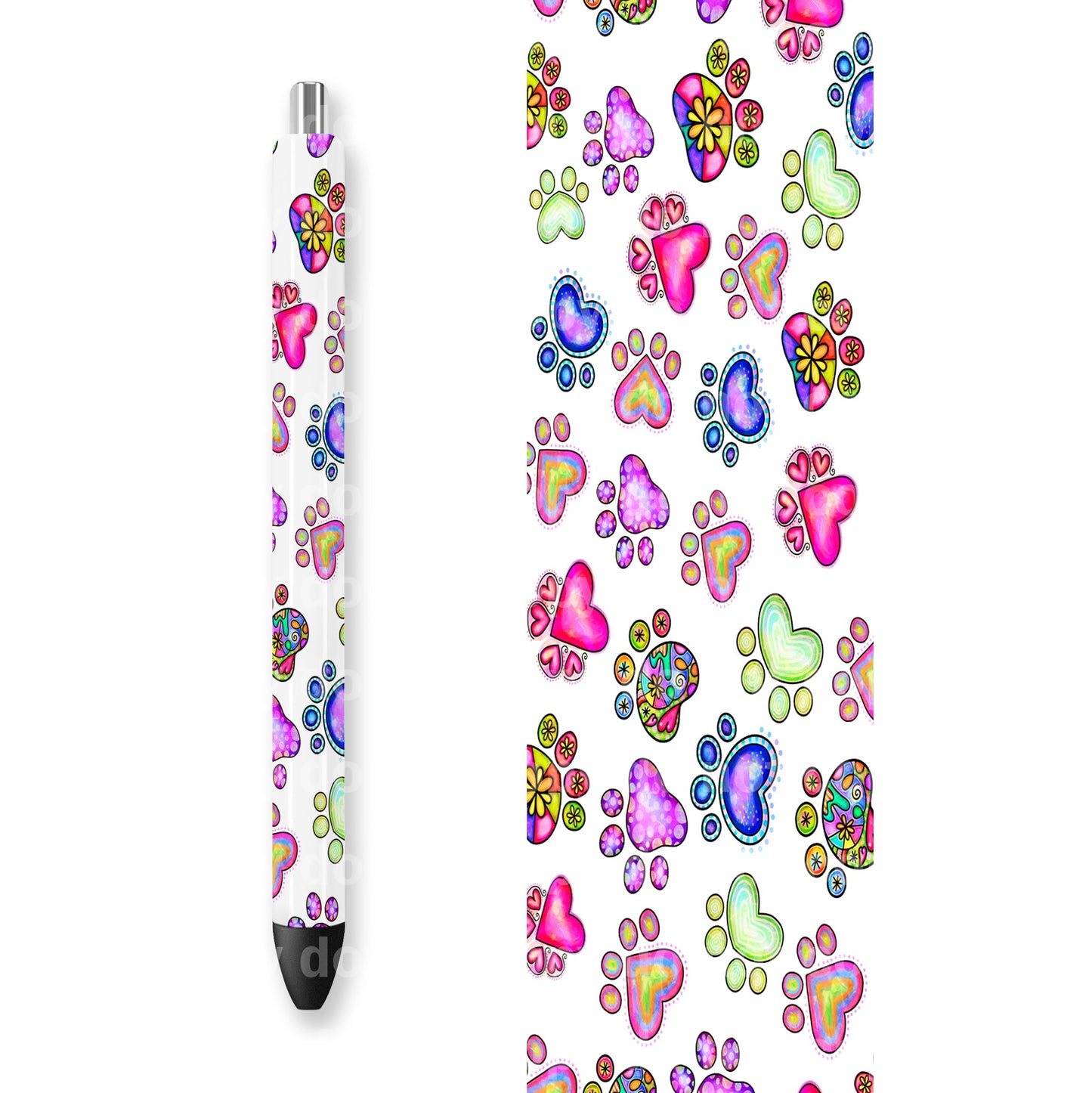 Colorful Paw Hearts Stone 16oz Cup Wrap and Pen Wrap