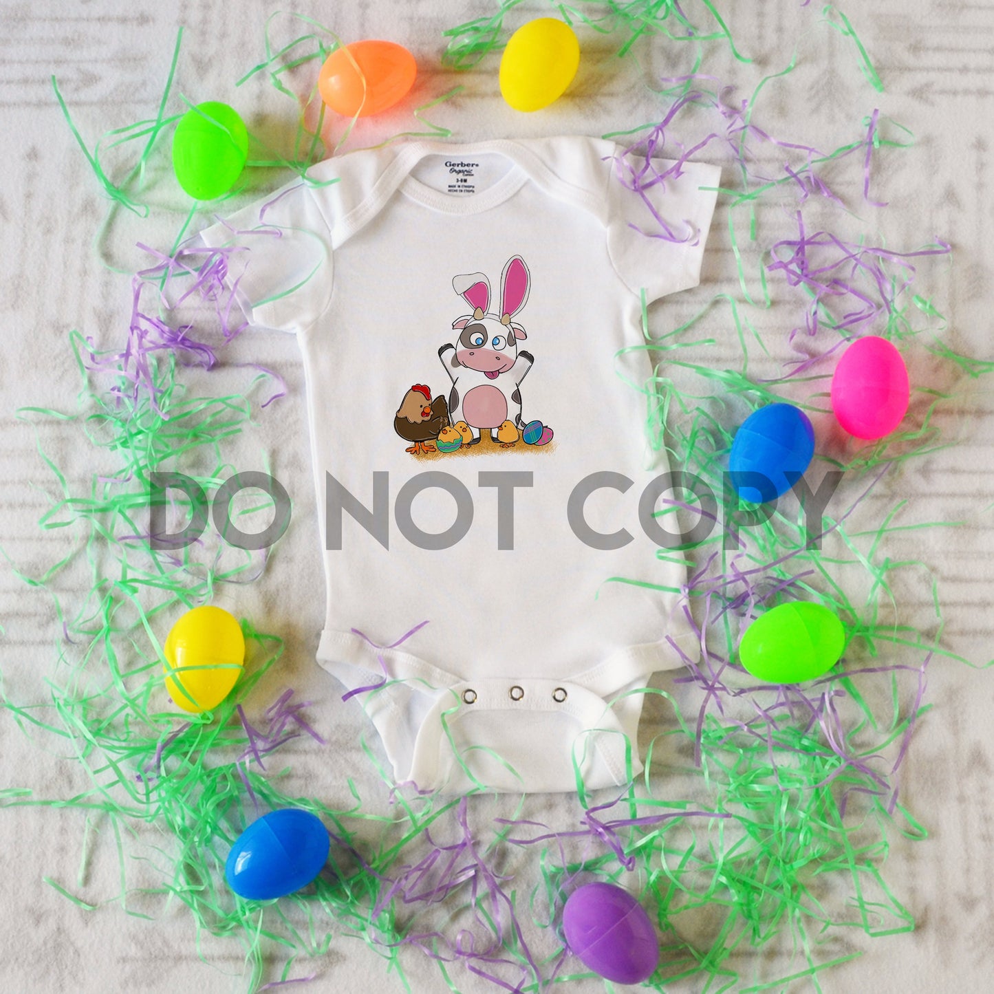 Cow with Bunny Ears Easter Eggs Sublimation Print