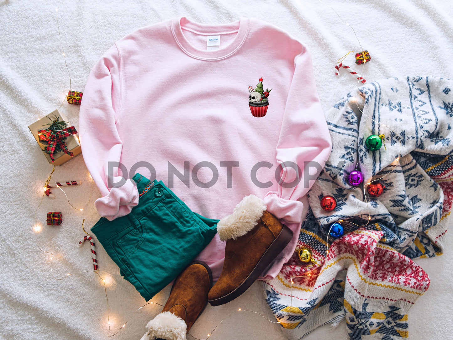 Skull Christmas Tree Cupcake pocket size HIGH HEAT Full color Screen Print transfer