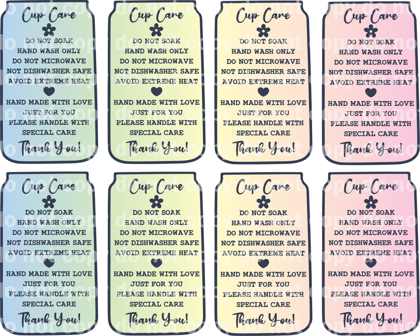 Cup Care Cards Pastel Sticker Set - 8 Stickers Per Sheet