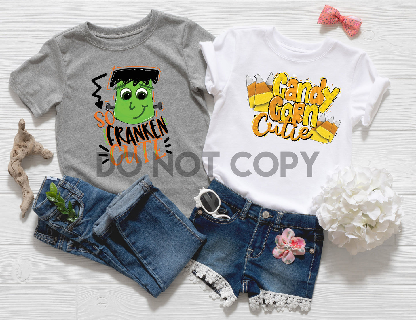 Candy Corn Cutie Youth and Infant Halloween full color screen print transfer