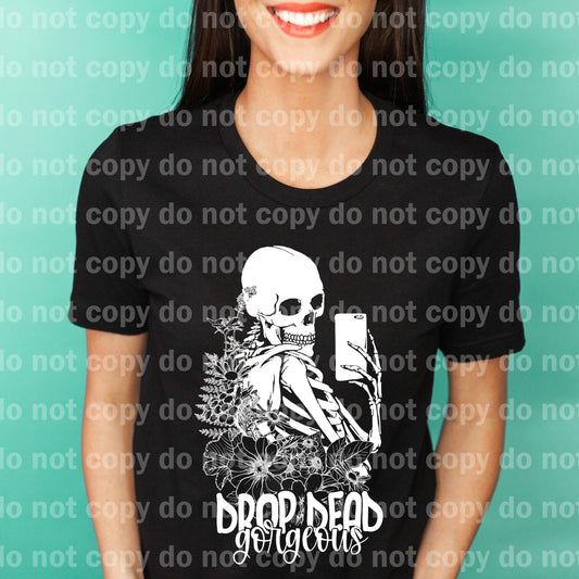 Drop Dead Gorgeous Skellie Floral Selfie TINTA BLANCA transferencia de serigrafía de un color