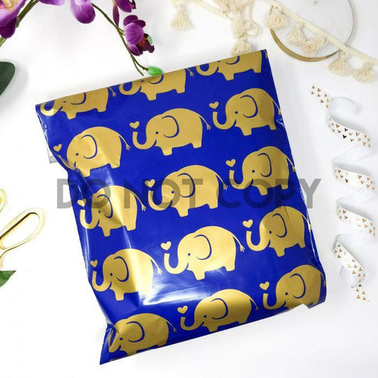 Poly mailer Navy blue and gold elephant print
