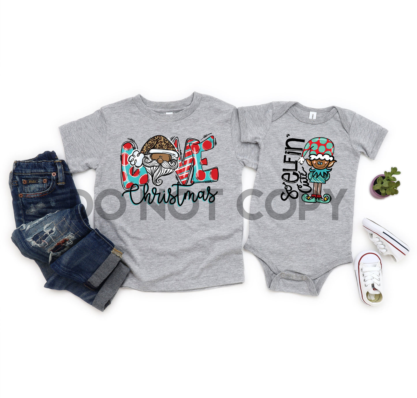 Love Christmas Santa adult infant and youth POC dark complexions HIGH HEAT Full color Screen Print transfer